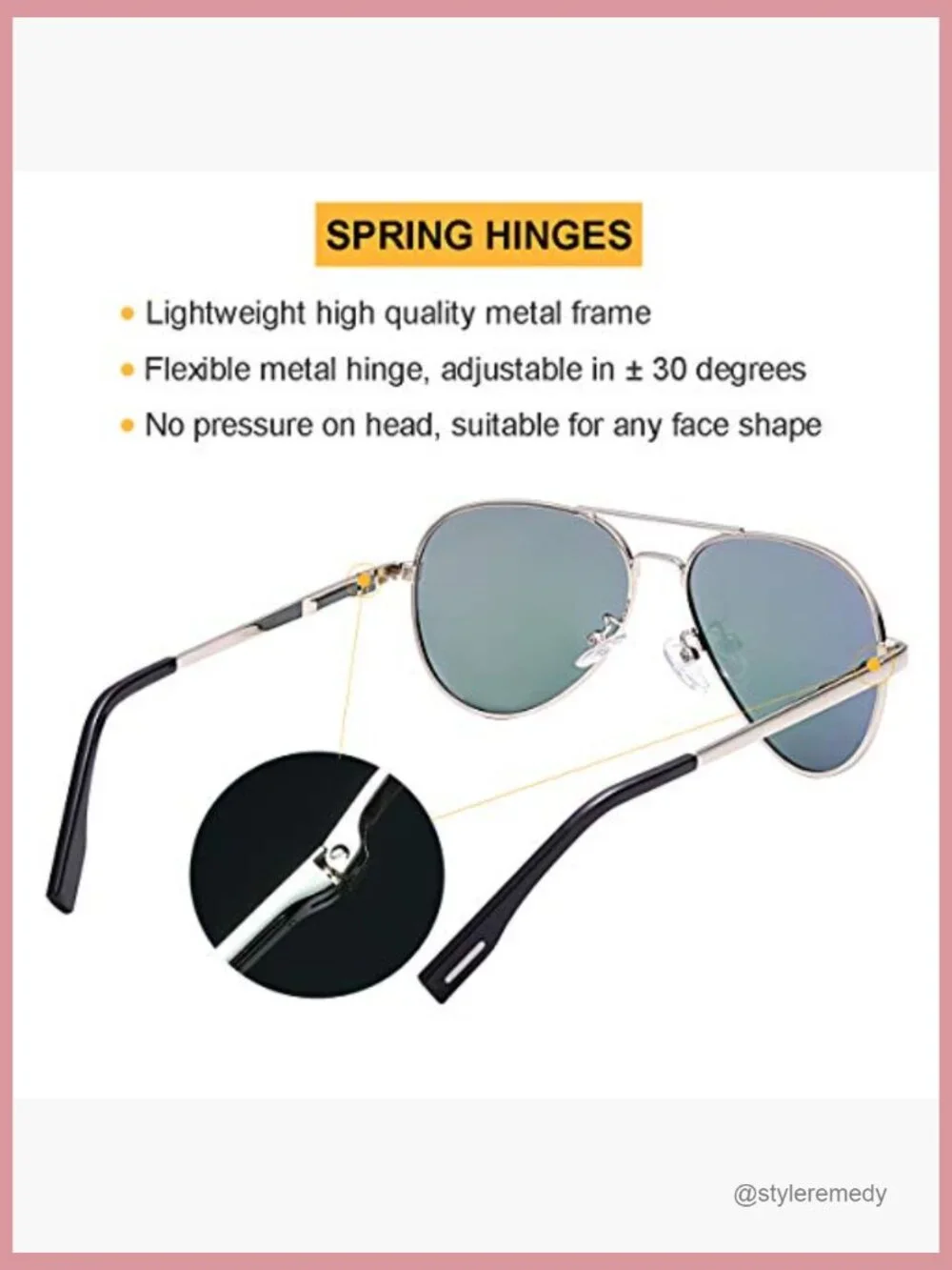 Polarized Aviator Sunglasses with Metal Frame, Scratch-Resistant Lens